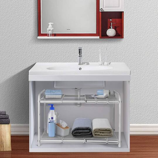 NEX™ White 2 Tier Expandable Cabinet Shelf Organizer Rack